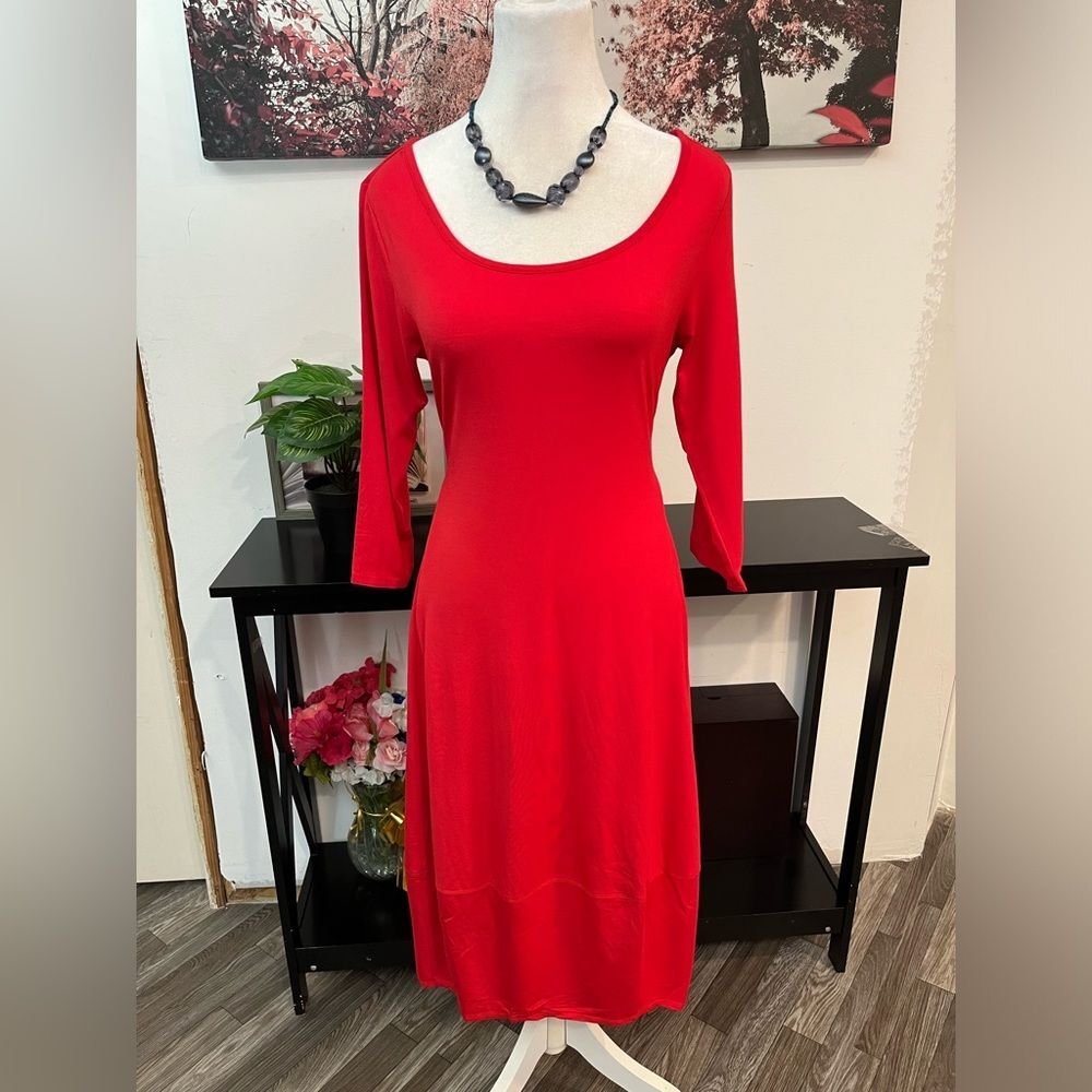 Truth + Style Women’s Shift Midi  Dress Petite Scoop Neck Size S 3/4 Sleeve